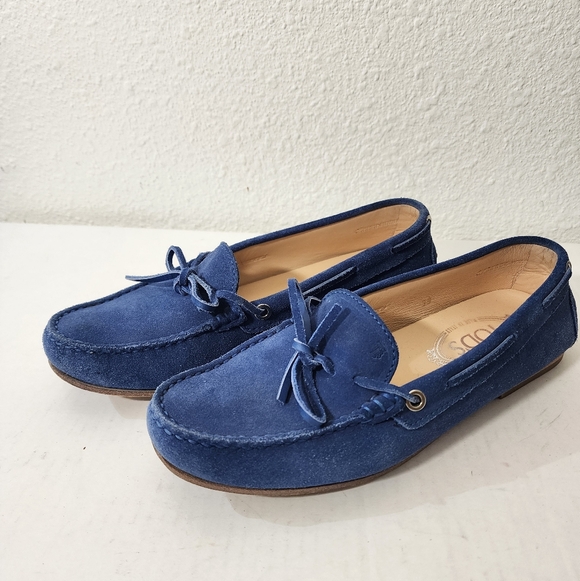 Tod's Blue Leather Loafers Driving Moccasin Size 39 US 8.5 - Picture 2 of 10